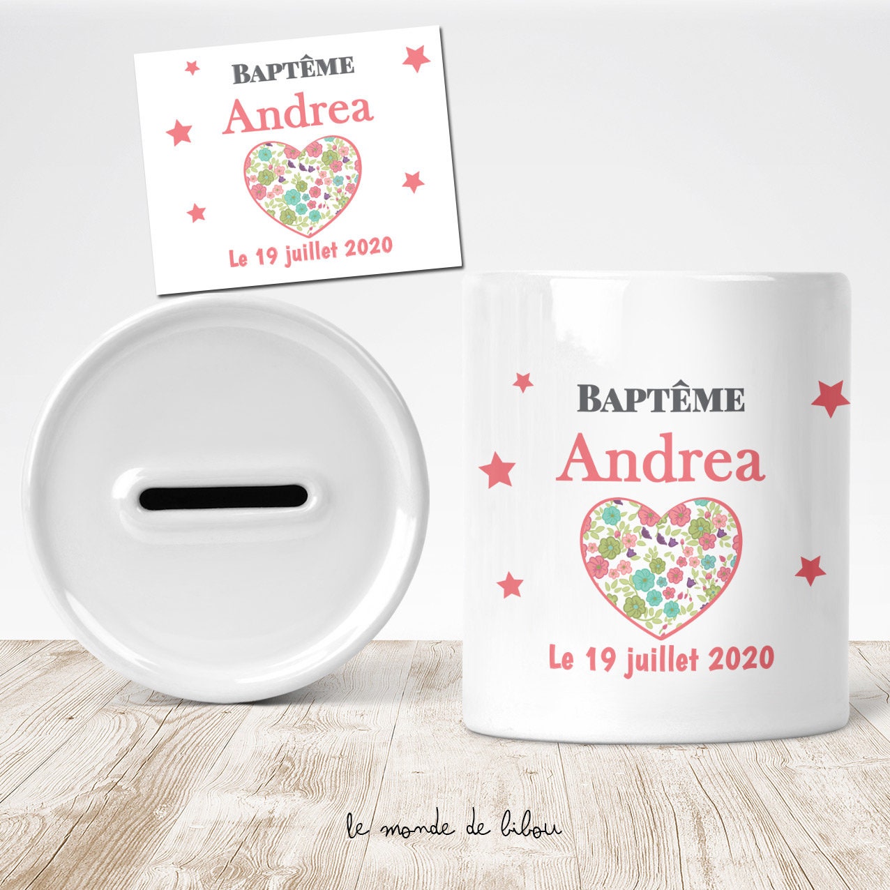 Tirelire Personnalisée Liberty Coeur - Cadeau Enfant Boite Argent