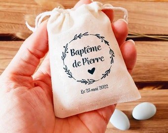 Sac pochon dragées personnalisé thème couronne de laurier | cadeaux invités | Baptême | cadeaux Communion | ballotin