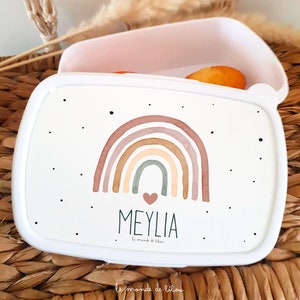 Boîte à Goûter personnalisée pour enfant thème arc en ciel - Rainbow - Lunch box - 3 couleurs - cadeau école  - boite repas