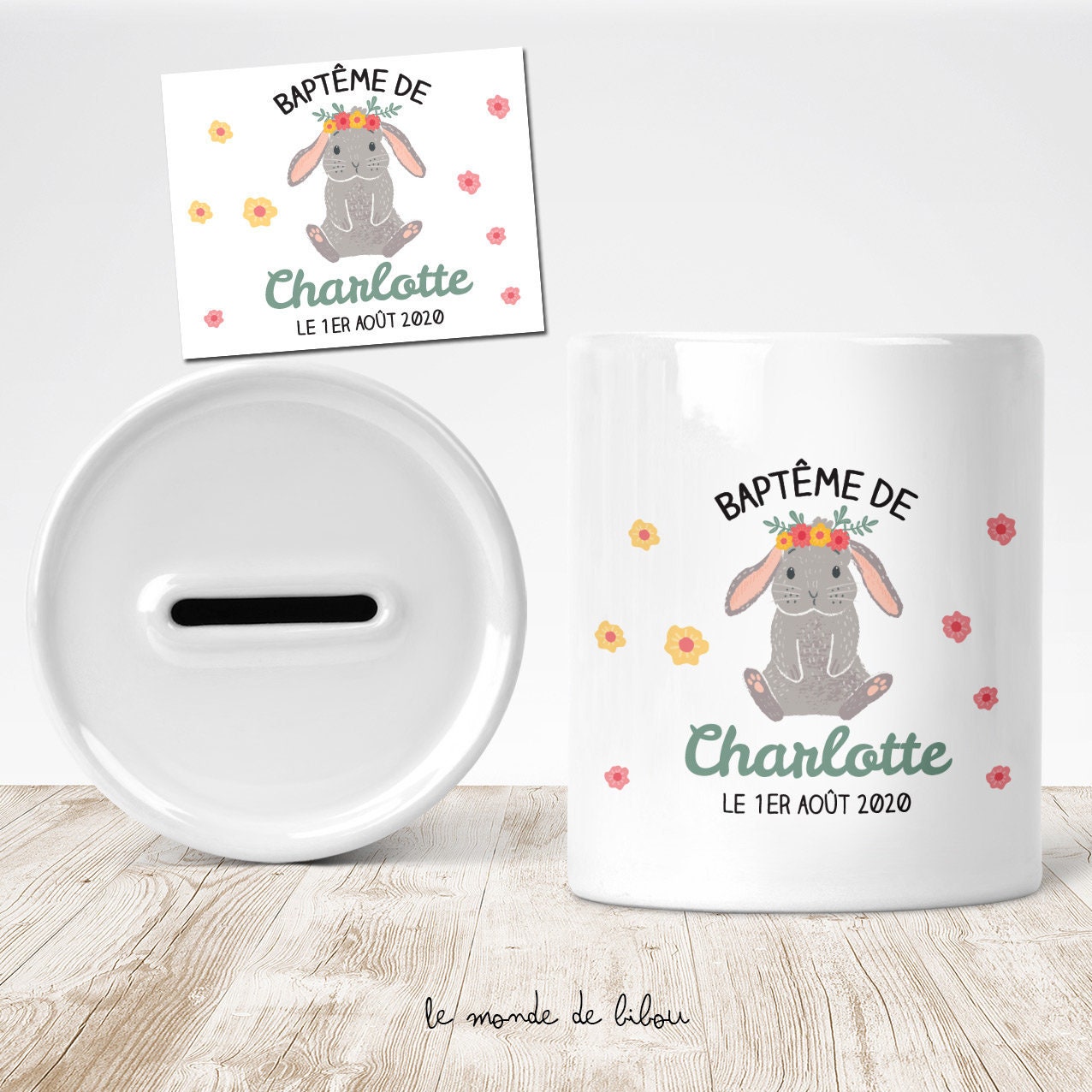 Tirelire Personnalisée Lapin - Cadeau Enfant Boite Argent