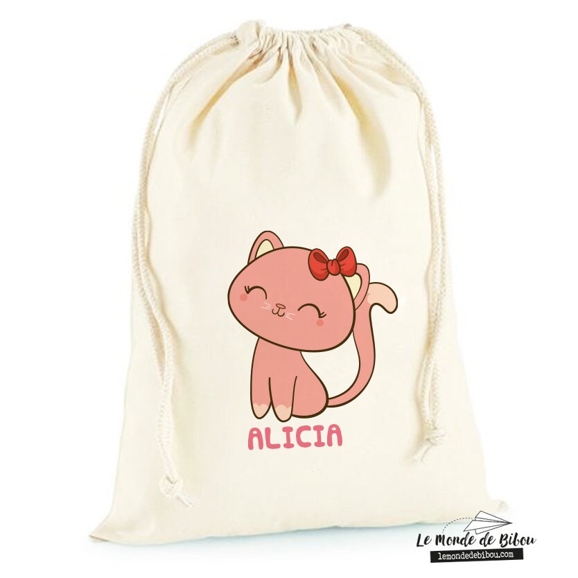 Sac Personnalisé Enfant Chat | Sac de Rangement Sac à Jouets Pochon Fourre Tout