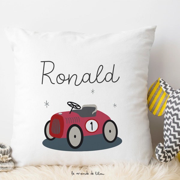 Coussin prénom personnalisé Voiture retro - 2 couleurs