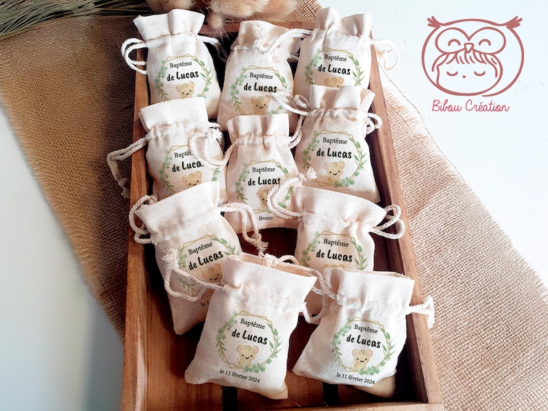 Baptism Guest Favor - Personalized Favor Bag for Sugared Almonds, 80 Themes Available - Ceremony Favors - Baptism Guest Favor Bag image 5