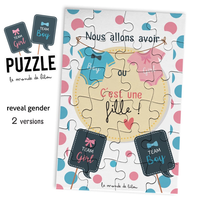 Puzzle gender reveal Puzzle annonce grossesse annonce grossesse animation baby shower image 1