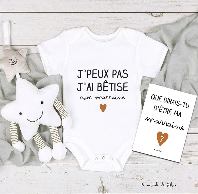 Collection Bêtise avec marraine ou parrain body t-shirt bébé et enfant cartes demande parrain marraine image 7