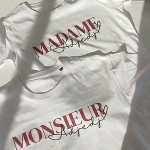 T-shirts personnalisés Monsieur et Madame Mariage duo teeshirts mariée et marié cadeau célébration mariage cadeau EVJF future mariée image 2