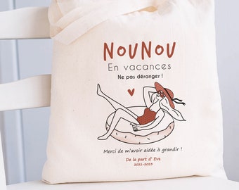 Sac nounou en vacances - tote bag cadeau nounou - merci nounou - idée cadeau