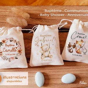 Baptism Guest Favor - Personalized Favor Bag for Sugared Almonds, 80 Themes Available - Ceremony Favors - Baptism Guest Favor Bag image 1