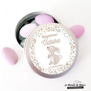 Boite à dragées personnalisée  lapin – contenant dragées ou bonbons - cadeau invité Baptême Communion Baby Shower Naissance