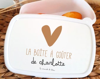 Boîte à Goûter personnalisé pour enfant  thème Petit cœur - Lunch box - boite à repas - cadeau école - cadeau enfant personnalisable