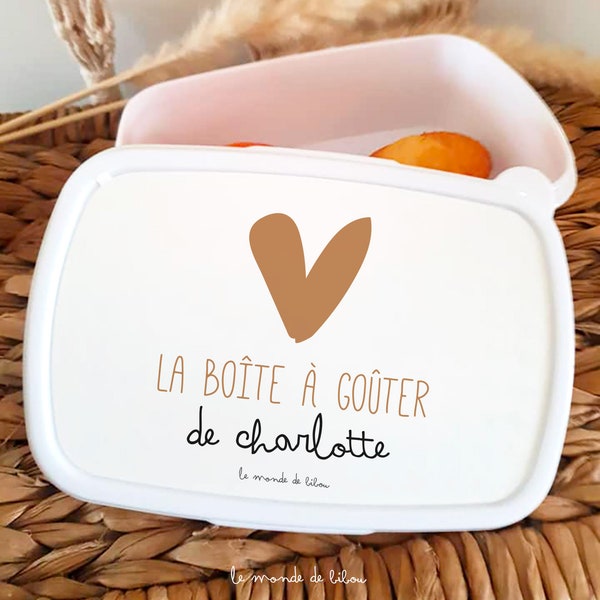Boîte à Goûter personnalisé pour enfant  thème Petit cœur - Lunch box - boite à repas - cadeau école - cadeau enfant personnalisable