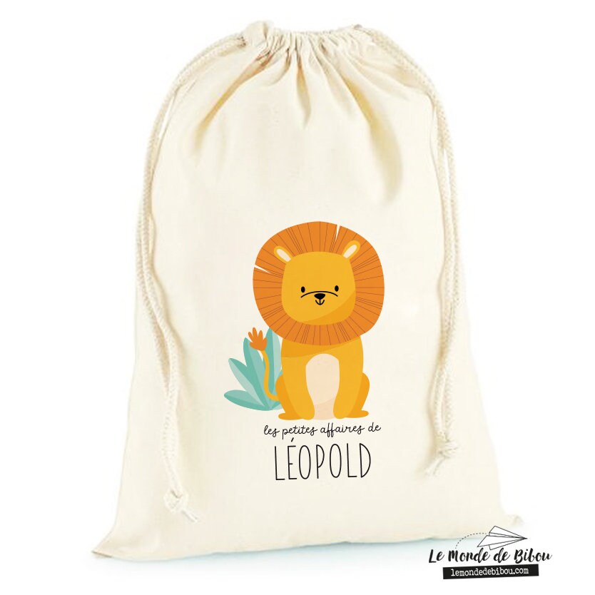 Sac Personnalisé Enfant Lion | Sac de Rangement Sac à Jouets Pochon Fourre Tout