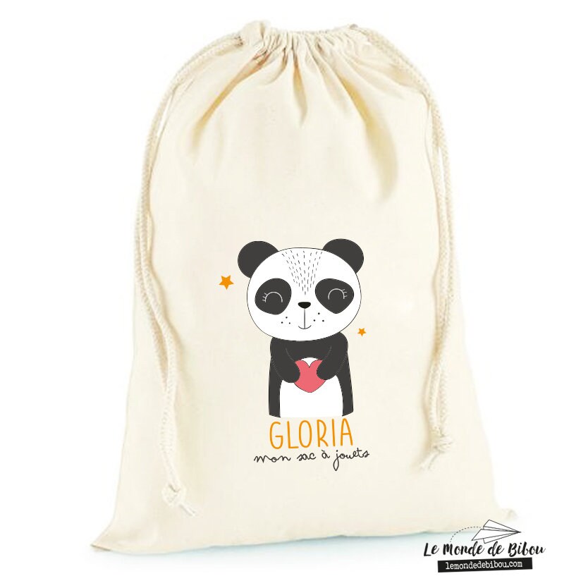 Sac Personnalisé Enfant Panda | Sac de Rangement Sac à Jouets Pochon Fourre Tout
