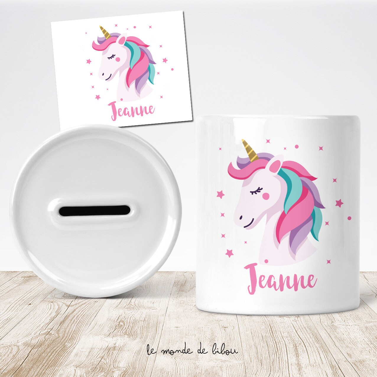Tirelire Personnalisée Licorne - Cadeau Enfant Boite Argent