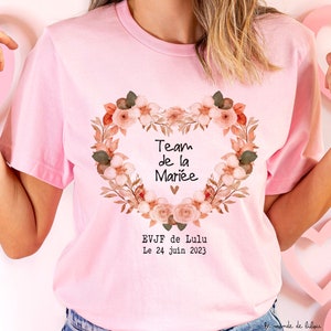 Tee Shirt EVJF personnalisé, Cœur Terracotta et Rose , t-shirt blanc ou rose Couronne de fleurs, EVJF t-shirt team mariée future mariée image 9