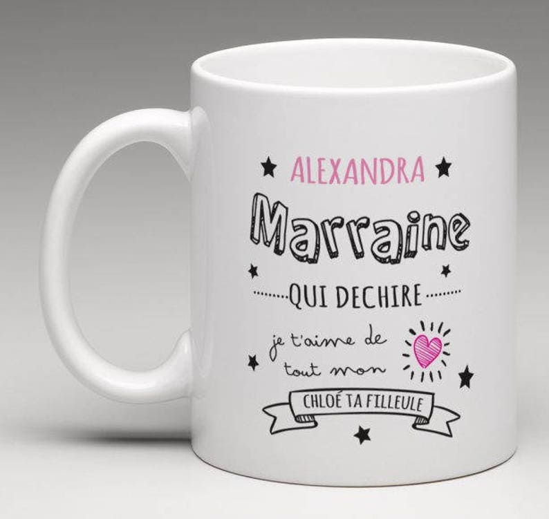 Mug personnalisé marraine qui déchire - Créatrice ETSY : lemondedebibou