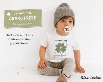 Annonce grossesse originale, t-shirt ou body futur grand frère personnalisé, futur bébé, date personnalisée, annonce famille.