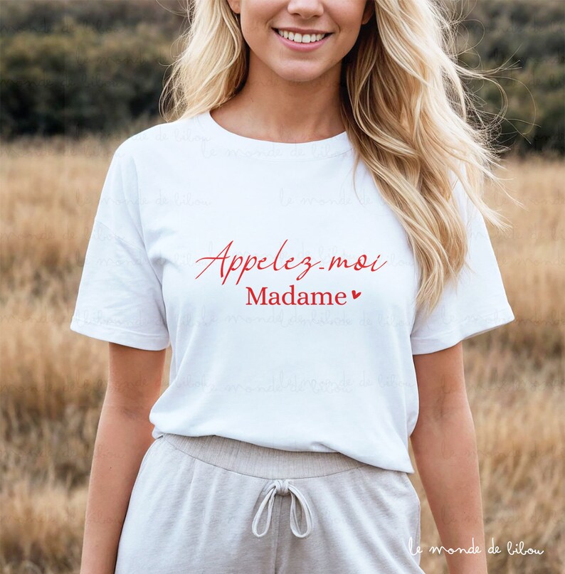 T-Shirt EVJF personnalisé Appelez moi Madame cadeau future mariée Cadeau souvenir jeune mariée Teeshirt enterrement vie de jeune fille rouge