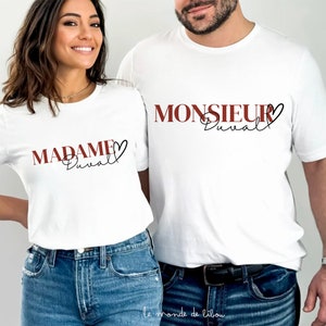 T-shirts personnalisés Monsieur et Madame Mariage duo teeshirts mariée et marié cadeau célébration mariage cadeau EVJF future mariée image 1