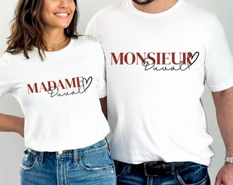 T-shirts personnalisés Monsieur et Madame Mariage - duo teeshirts mariée et marié - cadeau célébration mariage - cadeau EVJF future mariée