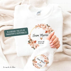 Transfert personnalisés textile pour t-shirt  EVJF mariage - Personnalisation teeshirt future mariée / Team témoin / Team de la mariée