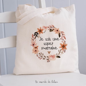 Sac tote bag en coton Je suis une super marraine image 1