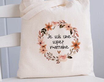 Sac tote bag en coton – Je suis une super marraine