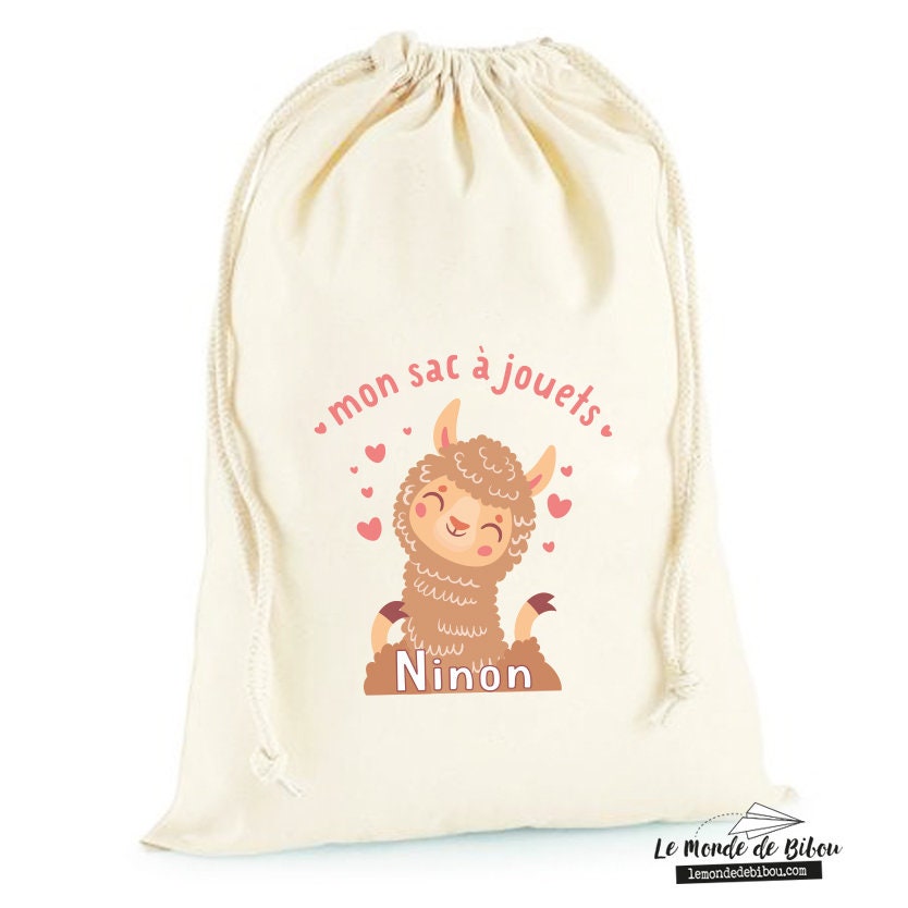 Sac Personnalisé Enfant Lama | Sac de Rangement Sac à Jouets Pochon Fourre Tout