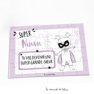 Puzzle personnalisé grande-sœur | annonce grossesse | cadeau enfant - puzzle Super héros