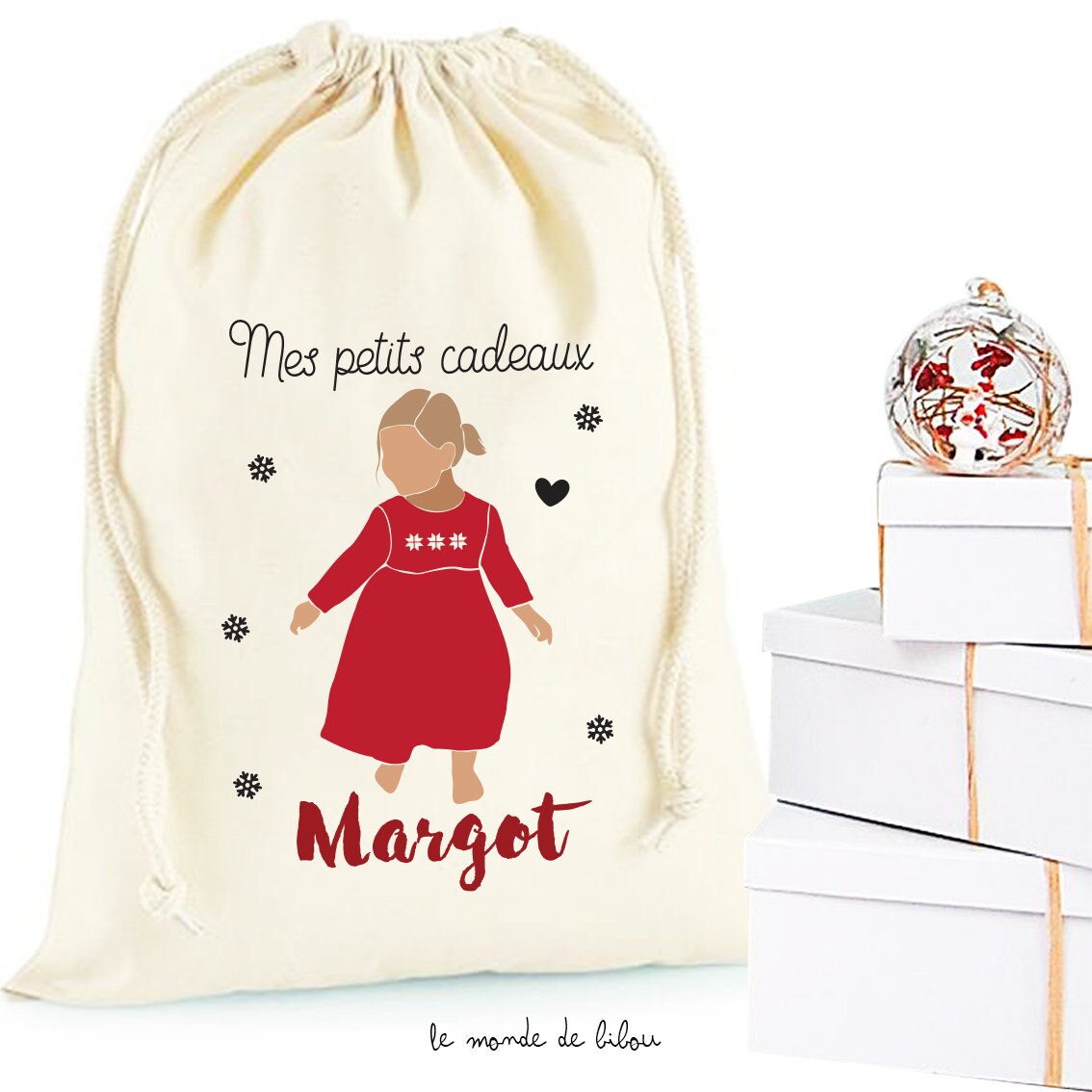Sac Hotte de Noël Personnalisé | Illustration Emballage Cadeaux Sac Noël