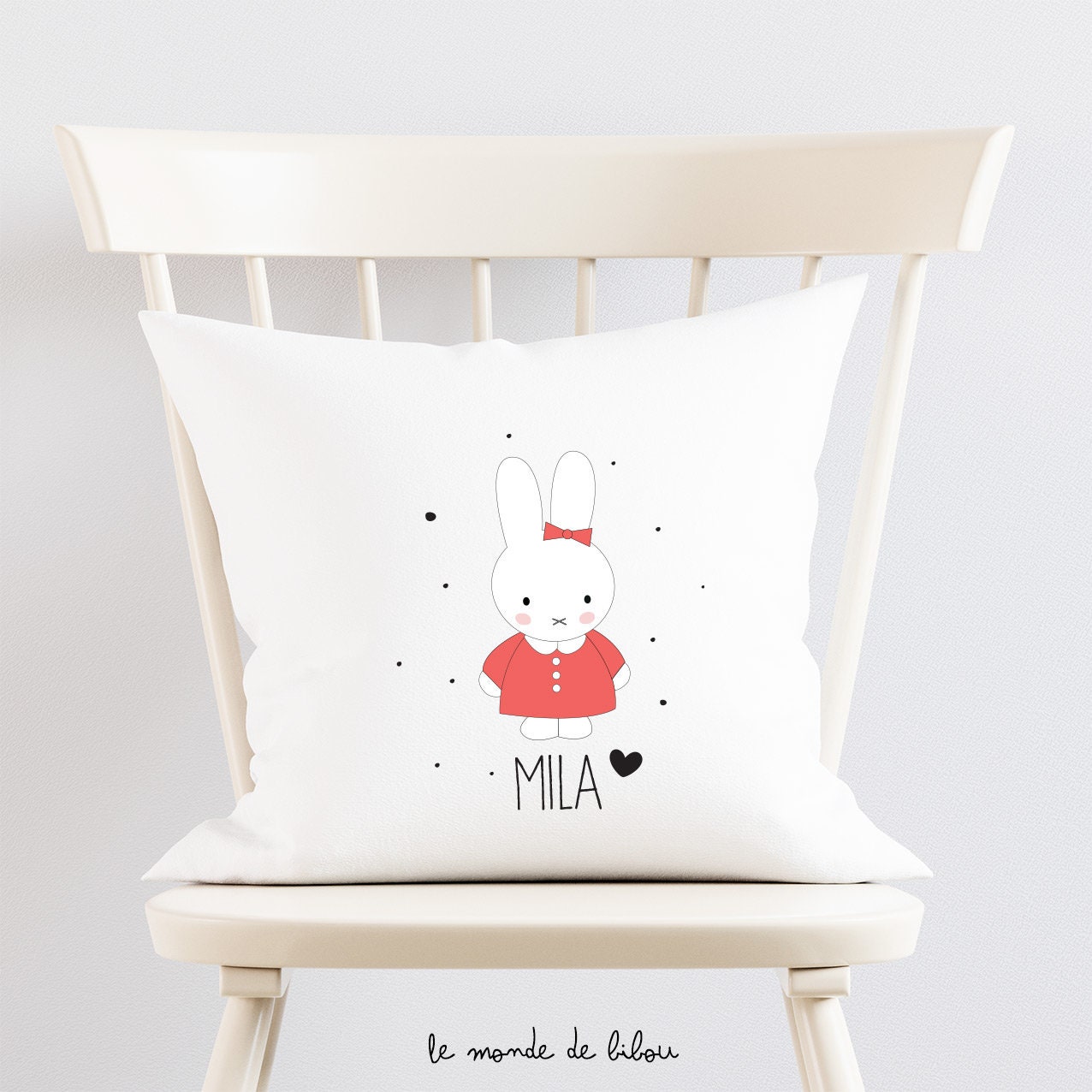 Coussin Prénom Personnalisé Lapin - 2 Versions Garçon et Fille