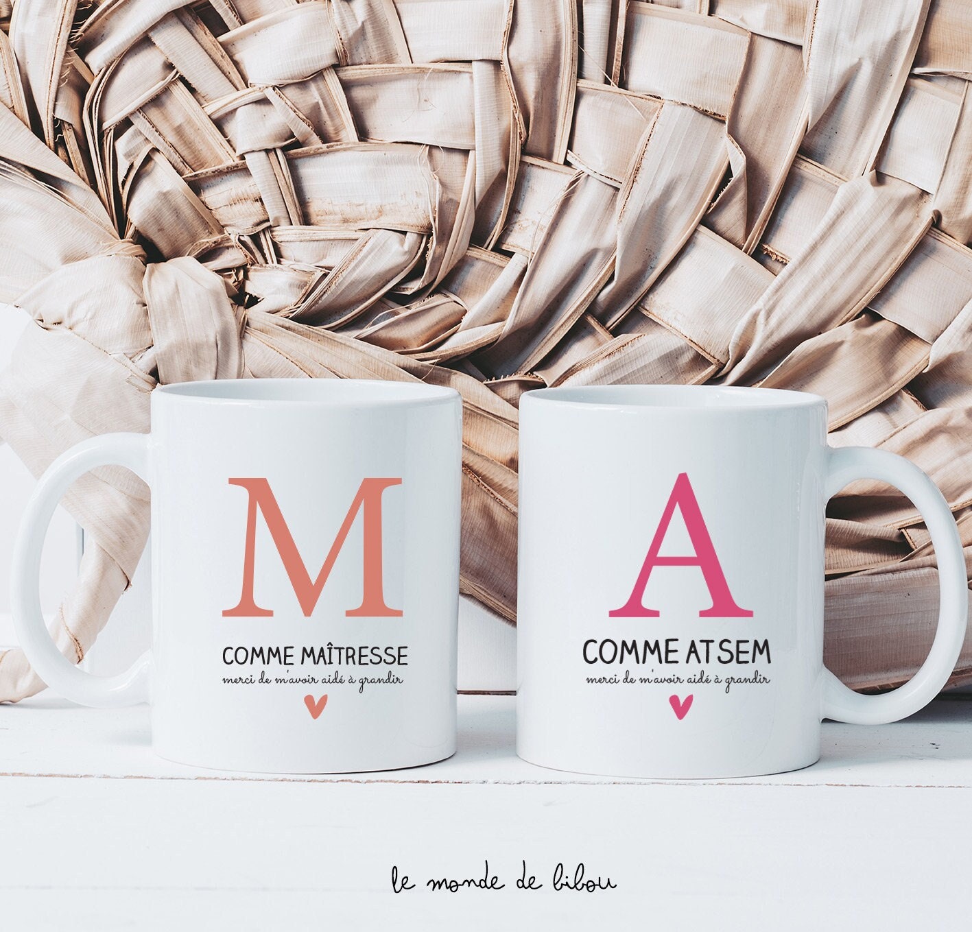 2 Mugs Personnalisés Merci de M'avoir Aidé à Grandir Maîtresse - Atsem Avs Maître Aesh Cadeau Fin d'