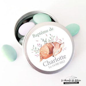 Boite à dragées personnalisée thème Biche – cadeaux invités - dragées - cadeaux Baptême Communion