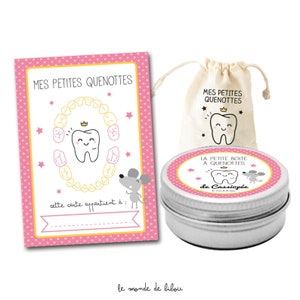 Kit boite range dents de lait + carte souvenir | Gobelet personnalisé  cadeau dents de lait | la petite souris | boite à dents bébé