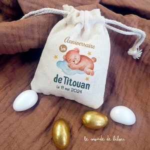 Sac pochon  personnalisé thème nounours | cadeaux invités Baptême Naissance Anniversaire Baby Shower | ballotin dragées ourson