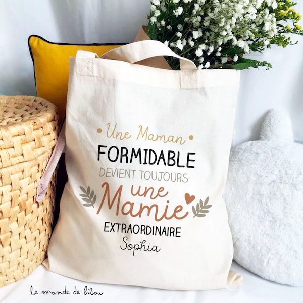 Sac Tote bag personnalisé Mamie extraordinaire | cadeau mamie | fête des grand-mères | sac fourre tout personnalisé