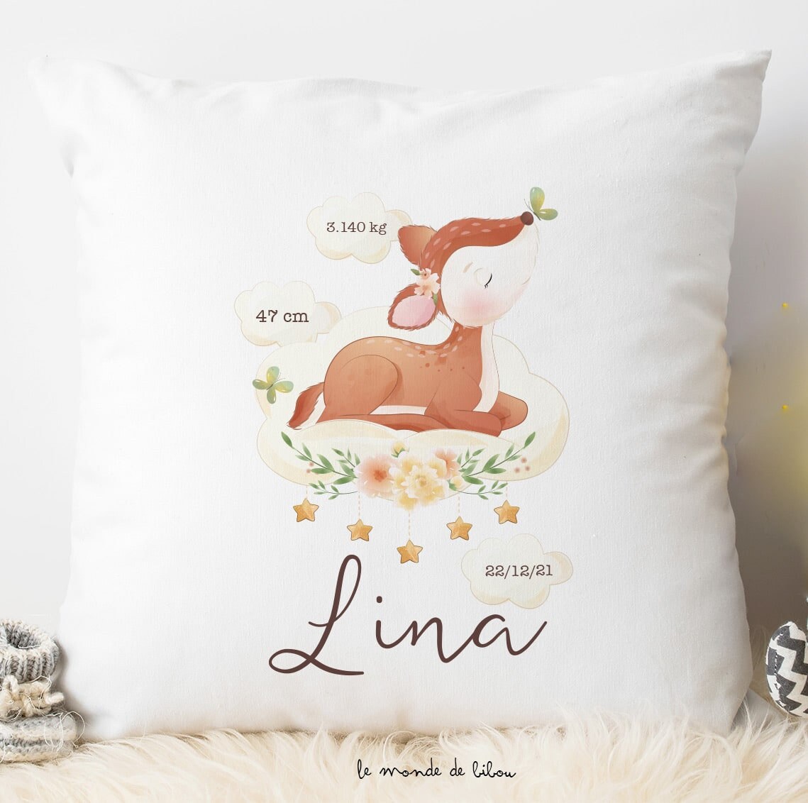 Coussin de Naissance Personnalisé Cerf