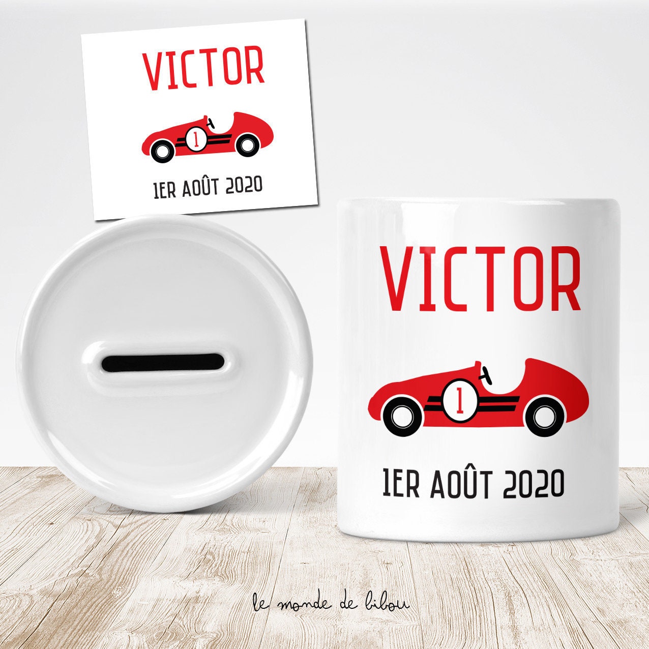 Tirelire Enfant Personnalisée - Thème Voiture Cadeau Boite Argent