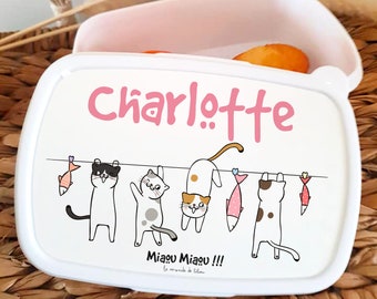 Boîte à Goûter personnalisée pour enfant thème Chats - Boite à repas personnalisable - Lunch box pour l'école - boite rangement enfant