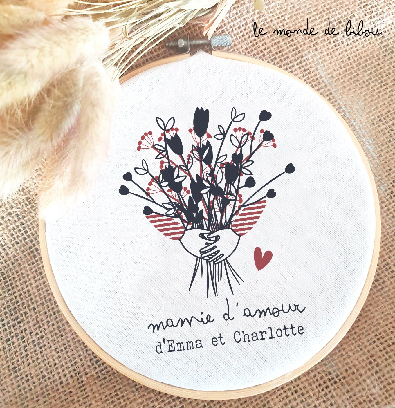 Cadre Tambour Bouquet de Fleurs Pour Mamie - Cadeau Fête Des Grands-Mères Personnalisé Mamie