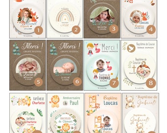 Magnet personnalisé pour Baptême, Communion, Baby Shower - 24 modèles au choix -  Cadeau souvenir invité personnalisable Baptême