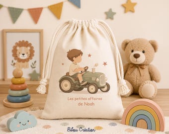 Sac pochon personnalisé enfant | grande pochette prénom |pour rangement |  pochon à doudou |  sac crèche |  sac de rechange chez nounou