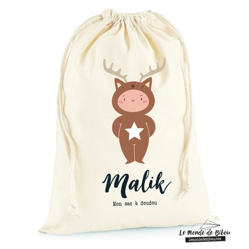 Sac Personnalisé Enfant | Thème Cerf Sac de Rangement Sac à Jouets Doudou Crèche Fourre Tout