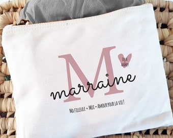 Pochette trousse personnalisée M comme marraine P comme parrain- cadeau parrain marraine - annonce parrain marraine - cadeau Baptême