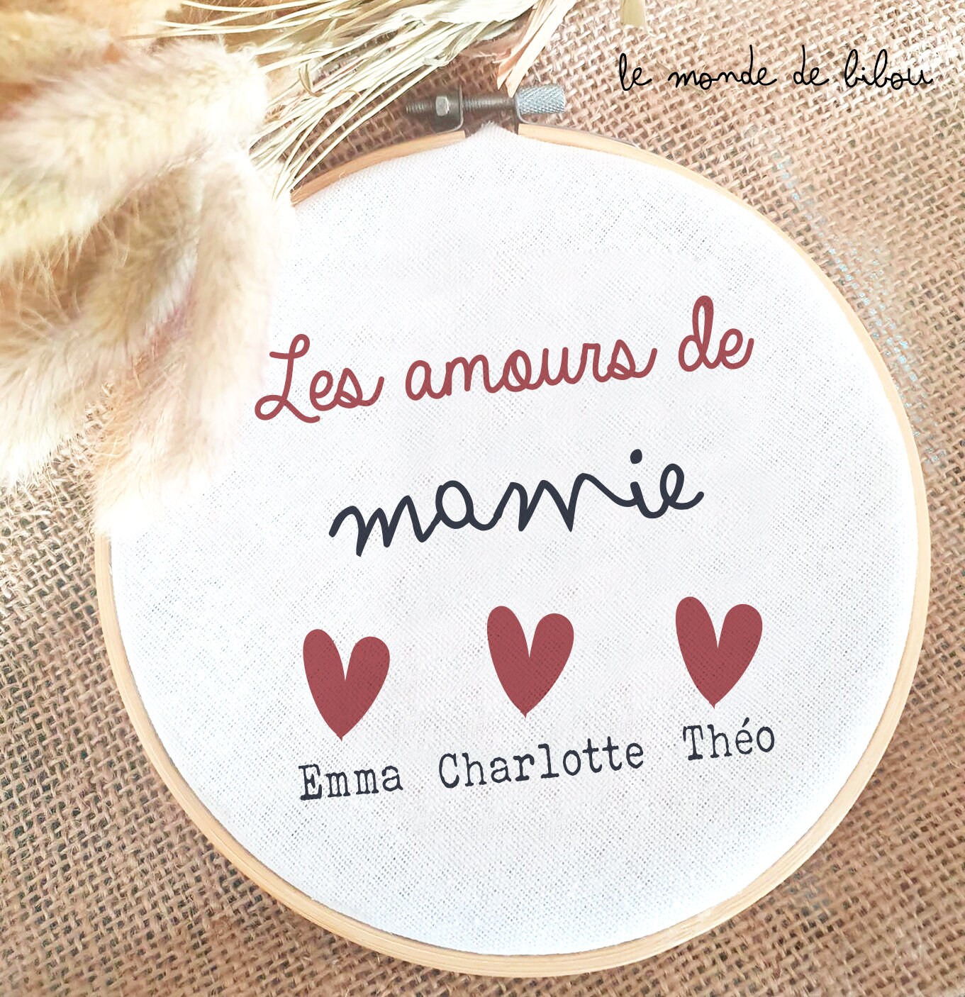 Cadre Tambour Les Amours de Mamie - Cadeau Fête Des Grands-Mères Personnalisé Pour Mamie