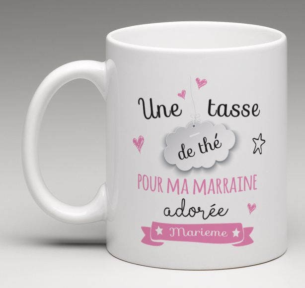 Mug Personnalisé Marraine | Adorée Amatrice de Thé Cadeau Baptême Cadeau Communion Super Tasse Perso