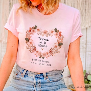 Tee Shirt EVJF personnalisé, Cœur Terracotta et Rose , t-shirt blanc ou rose Couronne de fleurs, EVJF t-shirt team mariée future mariée T-shirt rose témoin