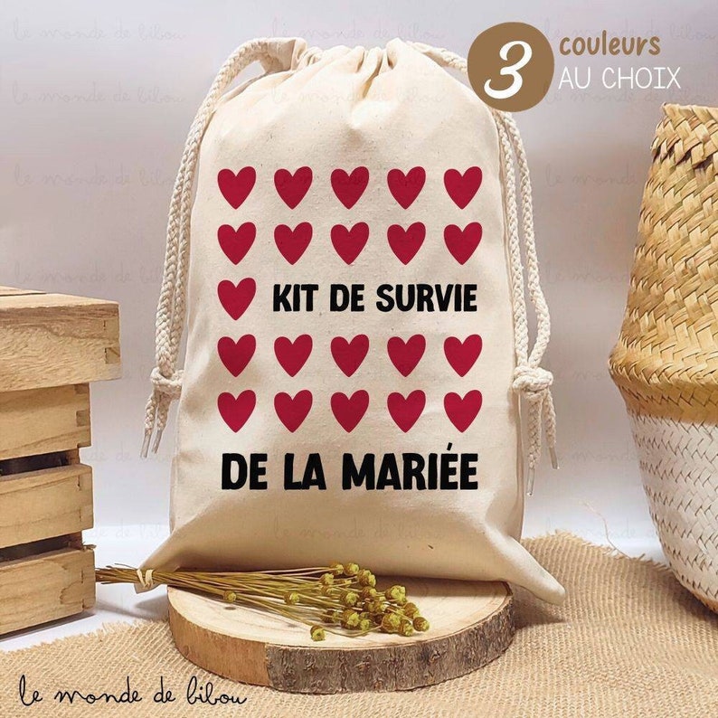 Sac pochon Kit de Survie des Mariés sac de survie pour future mariée pochon personnalisé mariage EVJF cadeaux pour future mariée image 1