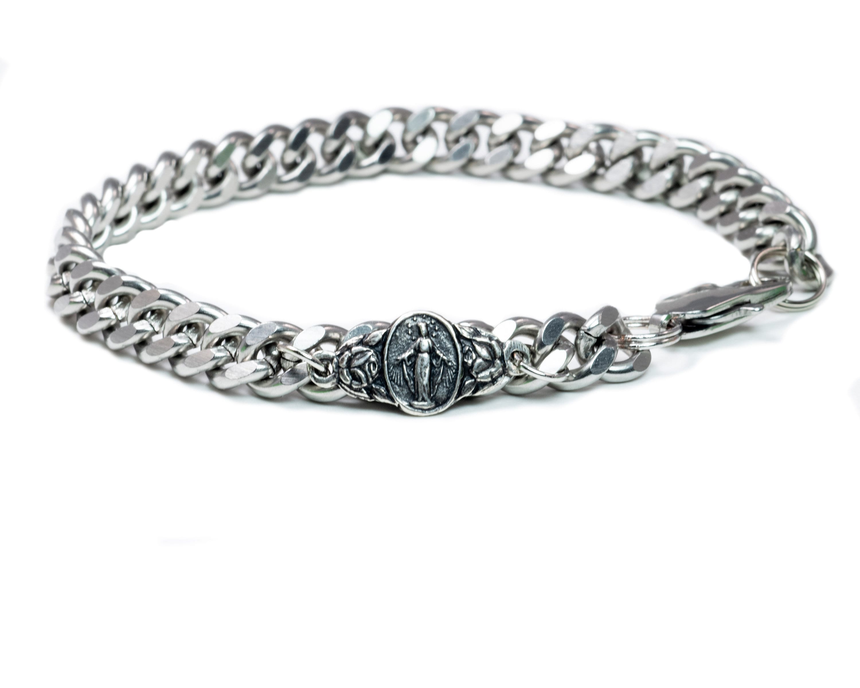 Men s Stainless Steel With Sterling Silver Miraculous Medal Link