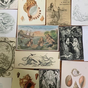24-teiliges Meerjungfrauen & Sirenen Thema Vintage Papier - Scrapbooking Ephemera - Junk Journal - Collage - Papier Ephemera - Meer Hexe Thema